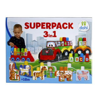 Építő játék, Super Pack 3in1 farm, vonat, autó 819