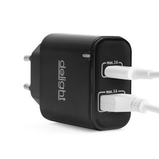 USB töltő 220V, 20W | Type-C + USB3.0 | Gyorstöltő | Fekete